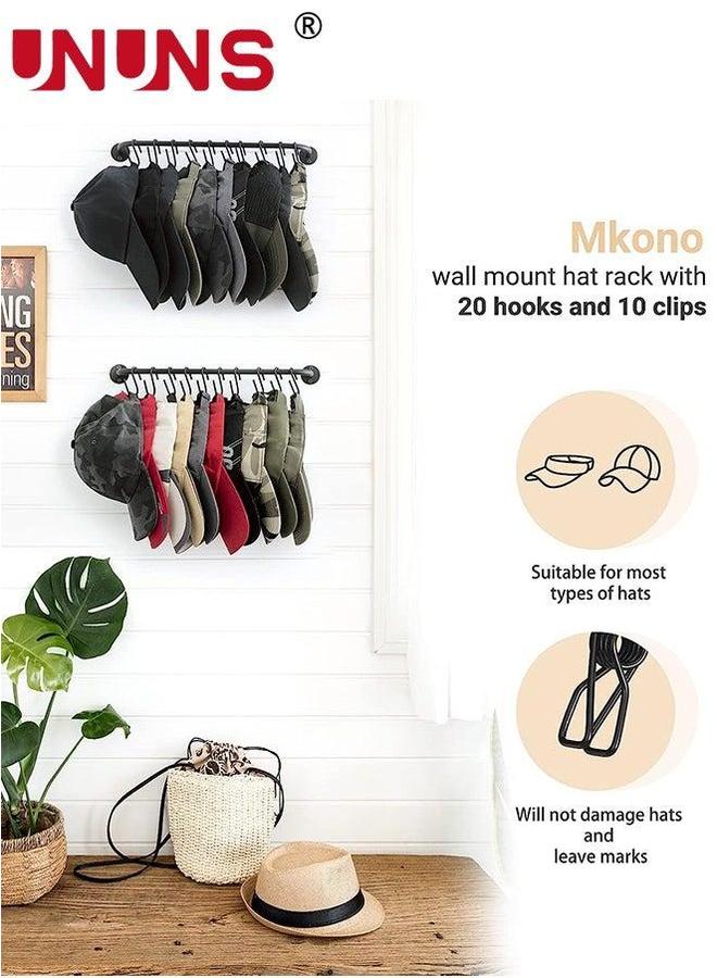 UNUNS Hat Rack,2 Pack Cap Organizer Hanger With 20 Hooks,Wall-Mounted Caps Display For Closet Door Bedroom Entryroom Laundry,Black  - Image 5