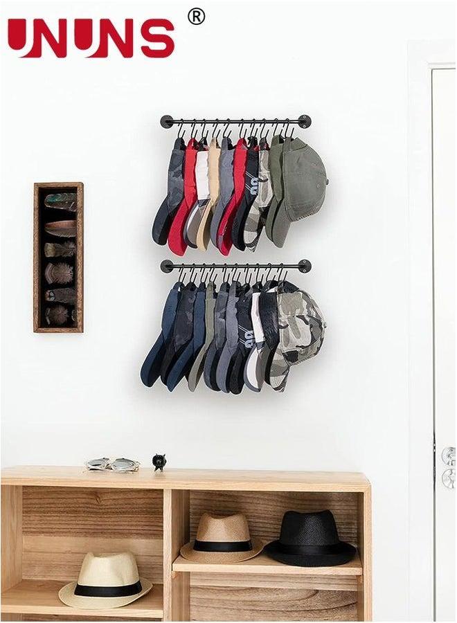 UNUNS Hat Rack,2 Pack Cap Organizer Hanger With 20 Hooks,Wall-Mounted Caps Display For Closet Door Bedroom Entryroom Laundry,Black  - Image 2