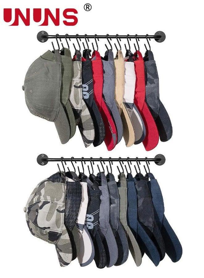 UNUNS Hat Rack,2 Pack Cap Organizer Hanger With 20 Hooks,Wall-Mounted Caps Display For Closet Door Bedroom Entryroom Laundry,Black  - Image 1