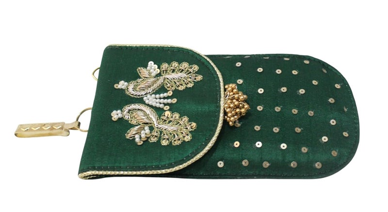 MILAN'S CREATION Mobile Pouch Zardozi & Pearls Hand Embroidery With Waist Clip Hook & Sling Chain (removable) | Ladies Women’s Handbag Wallet Sling Purse | Party Wedding Festival Giveaways Gift - Image 4