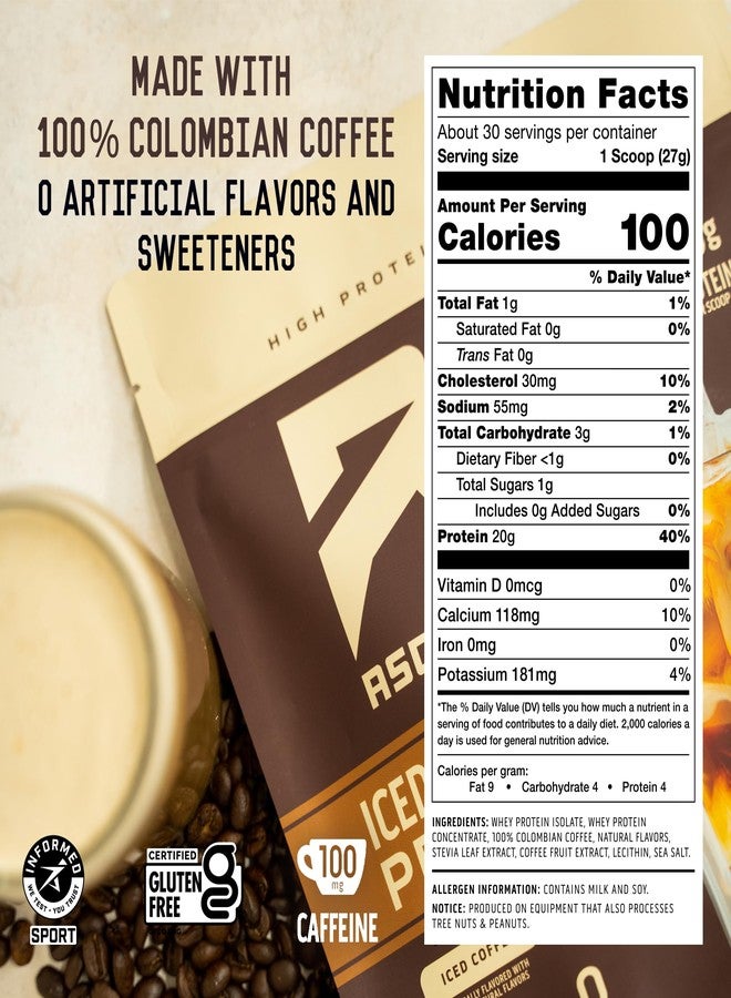 أسينت مسحوق بروتين قهوة أسنت المثلجة - مسحوق قهوة غني بالبروتين، 20 غرام بروتين و100 ملغ كافيين - 30 حصة - Image 3