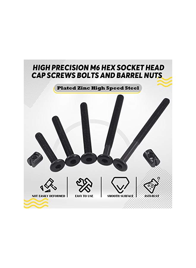 Hilitchi M6 120Pcs Black Hex Socket Head Screws Bolts Barrel Nuts Hardware Assortment Kit for Crib Baby Bed Furniture Cots and Chairs (35mm/45mm/55mm/65mm/75mm-Assortment Kit) - Image 3