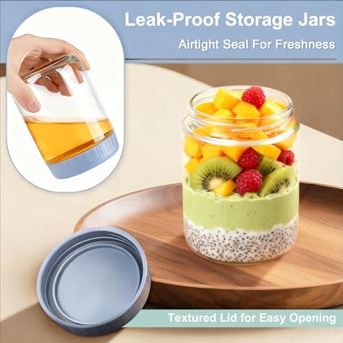COYACOOL Overnight Oats Containers with Lids, 16oz Wide Mouth Mason Jars with Lids, 9 Pack Glass Jars with Airtight lid for Chia Pudding Yogurt Salad, Meal Prer Oatmeal Jars, Blue - Image 4
