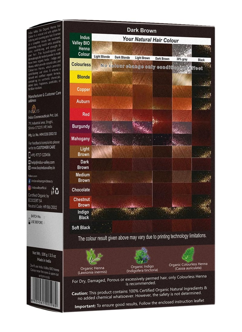 Indus Valley INDUS VALLEY 100% Organic Hair Color, 100g - Dark Brown (Pack of 1)  - Image 2
