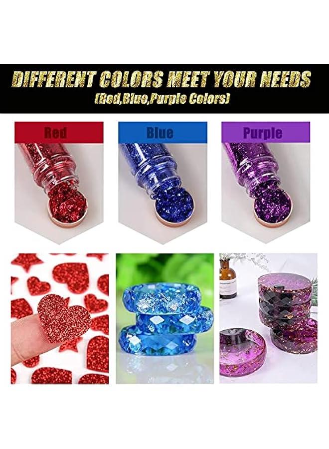 فايلكس رقائق معدية ذية للراتج مع زجاجات وملاقط للرسم والحرف اليدوية والسلايم فضي حاسي احمر ازرق ارجواي) - Image 5