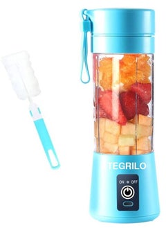 TEGRILO Portable Blenders Mini USB Electric Fruit Juicer Used for Shakes and Smoothies, 6 Blades Handheld Machine for Home and Office with its 380ml Personal sized Cup (Blue)  - Image 1
