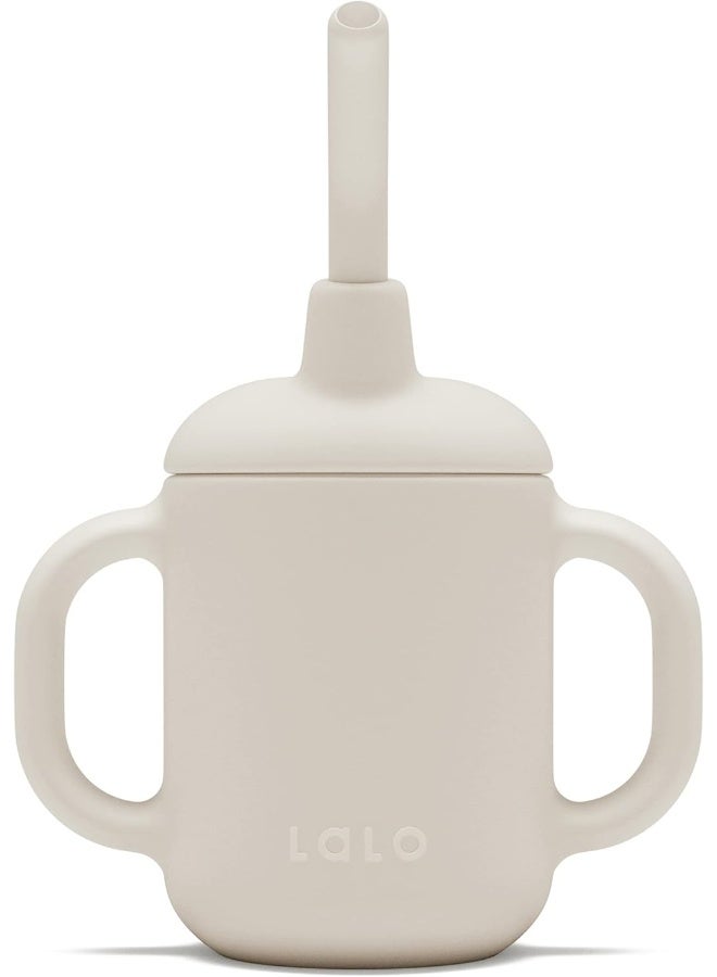 Lalo Little Cup, Non-Toxic Silicone Straw Cup with Handles - Baby and Toddler Sippy Cup - Mini Cup and Straw Training System, 4oz, Oatmeal - Image 1