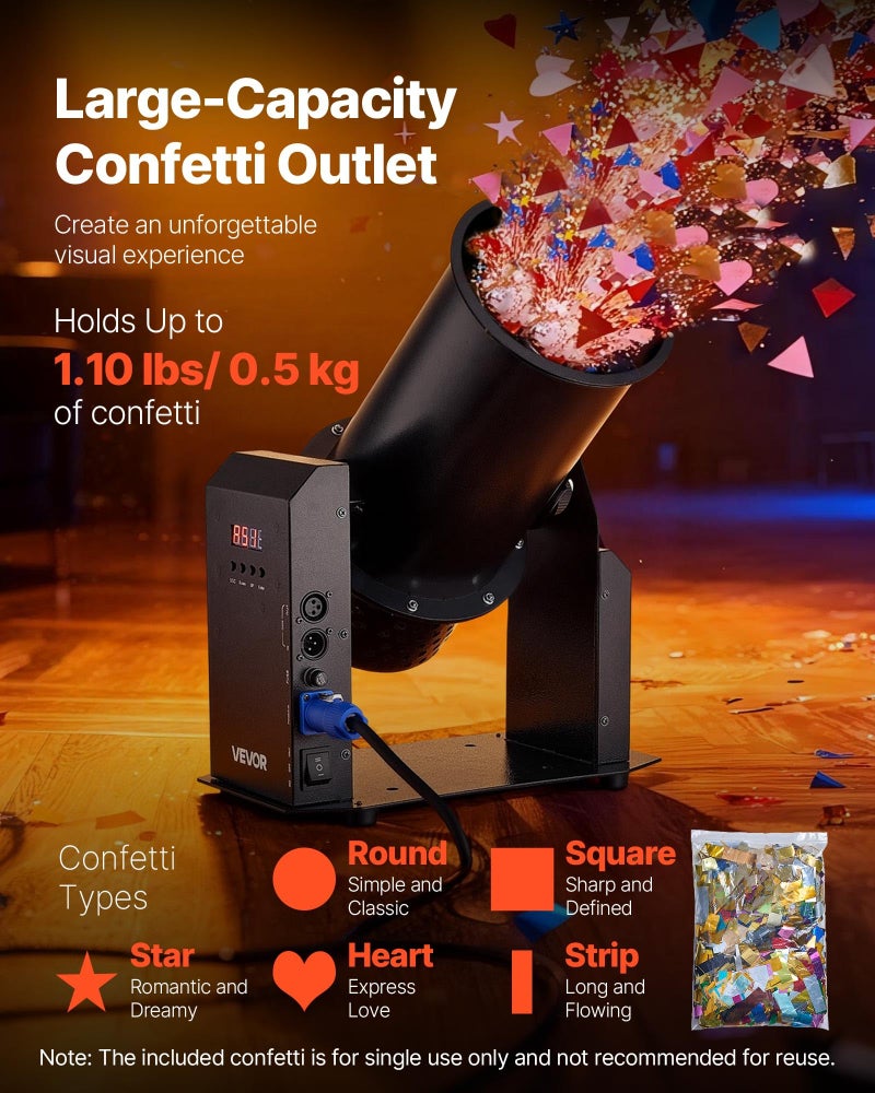 VEVOR Electric Confetti Machine, 1500W Powerful Output Confetti Cannon Launcher, DMX512, Manual & Remote Control, Portable Confe-tti Shooter for Wedding Christmas Party Event Show Stage Nightclub - Image 5
