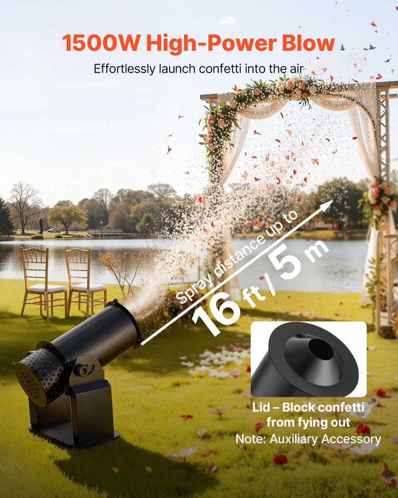 VEVOR Electric Confetti Machine, 1500W Powerful Output Confetti Cannon Launcher, DMX512, Manual & Remote Control, Portable Confe-tti Shooter for Wedding Christmas Party Event Show Stage Nightclub - Image 2