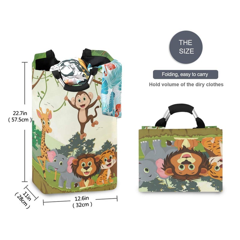 senya Jungle Animals Large Storage Basket with Handles Collapsible Organizer Bin Laundry Hamper for Nursery Clothes Toys - Image 3