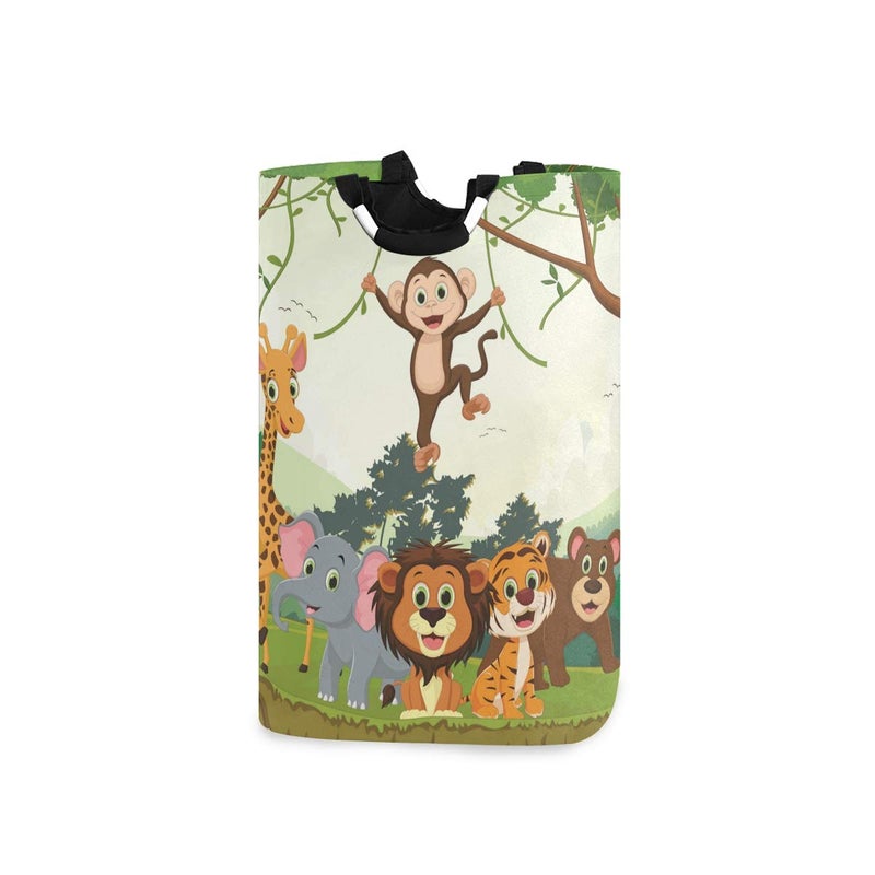 senya Jungle Animals Large Storage Basket with Handles Collapsible Organizer Bin Laundry Hamper for Nursery Clothes Toys - Image 1