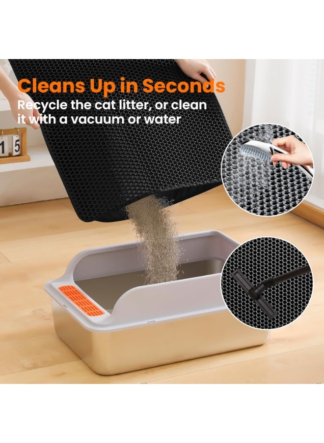 Aikenn 45x60cm Large Honeycomb Cat Litter Trapping Mat - Double Layer Non-Slip Waterproof Urine Proof Kitty Rug, Floor Cat Litter Box Mat, Cat Supplies Black - Image 5