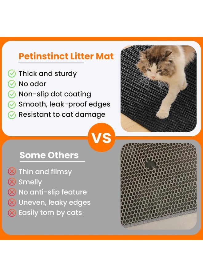 Aikenn 45x60cm Large Honeycomb Cat Litter Trapping Mat - Double Layer Non-Slip Waterproof Urine Proof Kitty Rug, Floor Cat Litter Box Mat, Cat Supplies Black - Image 3