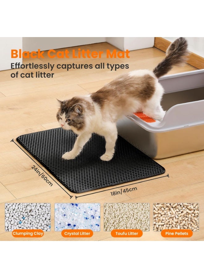 Aikenn 45x60cm Large Honeycomb Cat Litter Trapping Mat - Double Layer Non-Slip Waterproof Urine Proof Kitty Rug, Floor Cat Litter Box Mat, Cat Supplies Black - Image 2