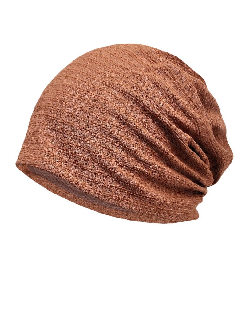 Loquat Infinity Scarf Headwear Cap Solid Color Bilayer Beanie Hat Brown 