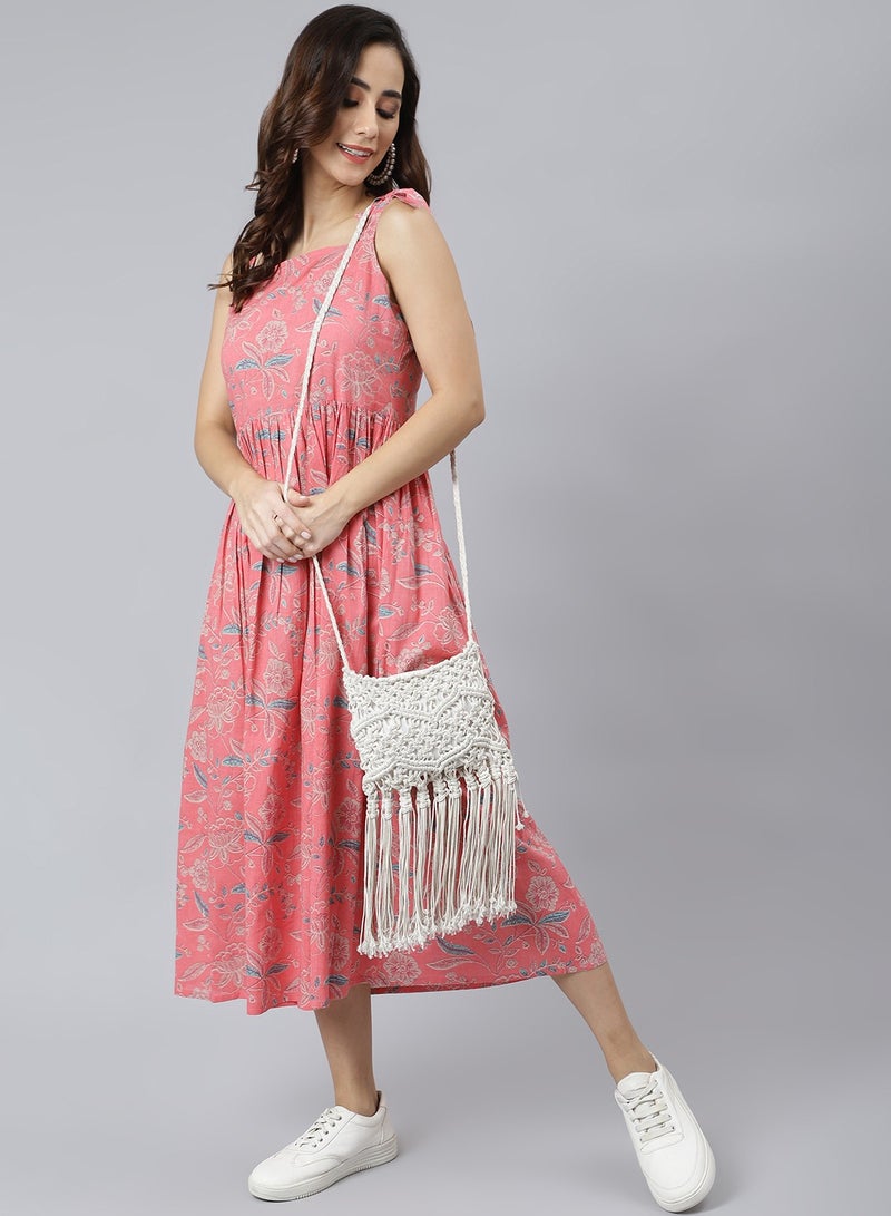 IndHeritage Premium Sleeveless Dress - Latest collection - Cotton light pink colour calf length dress - Stylish trending Indo Western Dress - Image 3