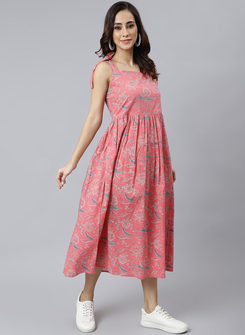 IndHeritage Premium Sleeveless Dress - Latest collection - Cotton light pink colour calf length dress - Stylish trending Indo Western Dress - Image 2