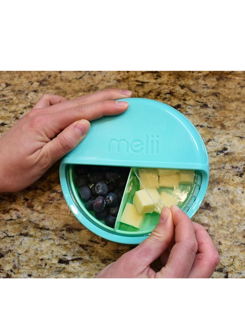 melii حاوية دوارة للأطفال مكونة من 3 أقسام للوجبات الخفيفة مع ميزة الدوران المثيرة، خالية من مادة BPA، محمولة وسهلة التنظيف، رفيقة للوجبات الخفيفة - Image 5