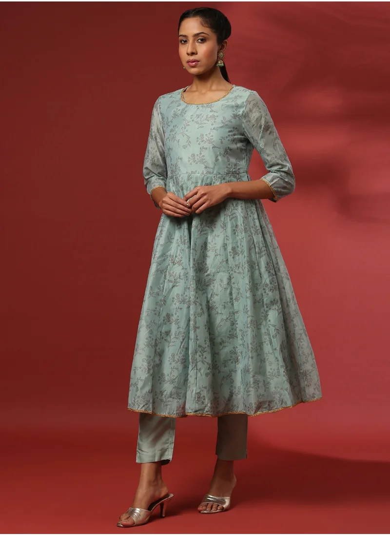 أبهشتي Printed 3pc kurta set with embroidered dupatta-mint