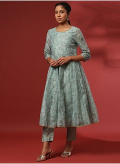 Abhishti Printed 3pc kurta set with embroidered dupatta-mint  - Image 3