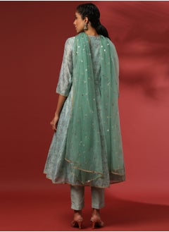 Abhishti Printed 3pc kurta set with embroidered dupatta-mint  - Image 4