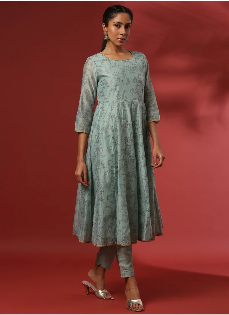 أبهشتي Printed 3pc kurta set with embroidered dupatta-mint