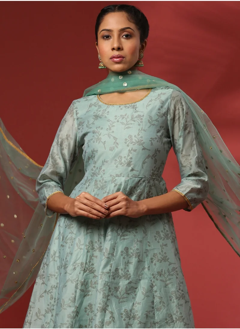 أبهشتي Printed 3pc kurta set with embroidered dupatta-mint