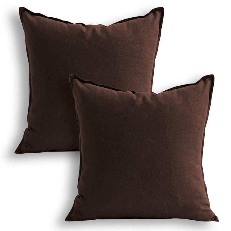 Jeanerlor Jeanerlor Pack of 2 Cotton Linen Soft Soild Decorative Square Throw Pillow Covers Set Cushion Case for Children Kid Baby 24 x 24 Inch 60 x 60cmBrown