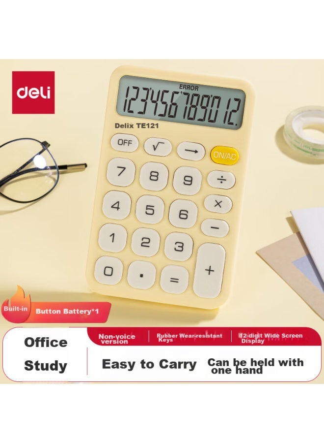 Deli Slim Portable Calculator, 12-digit Display Financial/personal Calculator, Office/study Supplies, Te121 Yellow - Image 1