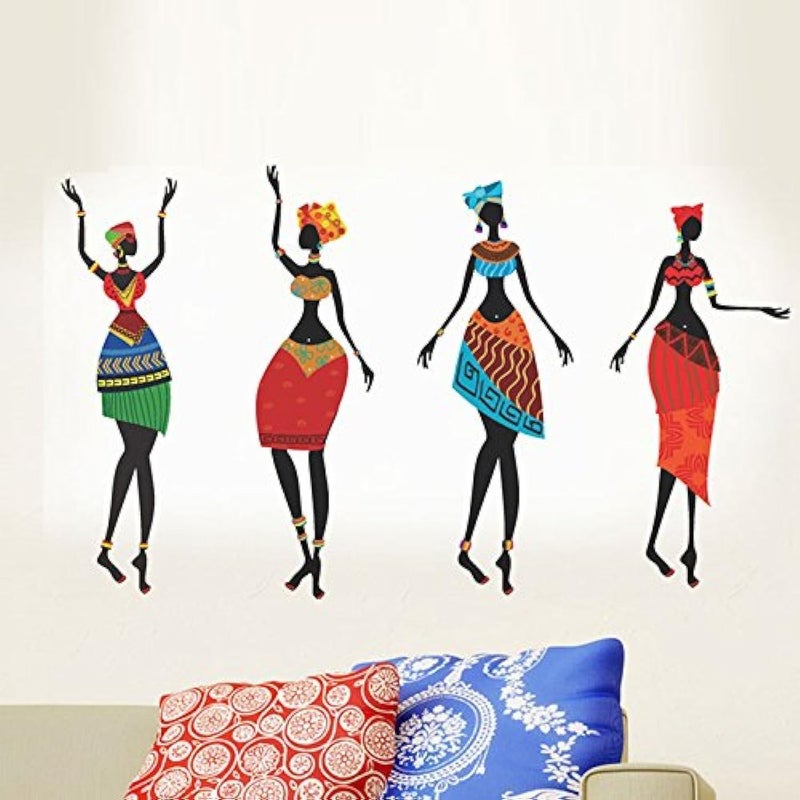ARS Ethnic Wall Stickers Colorful Dancing African Women