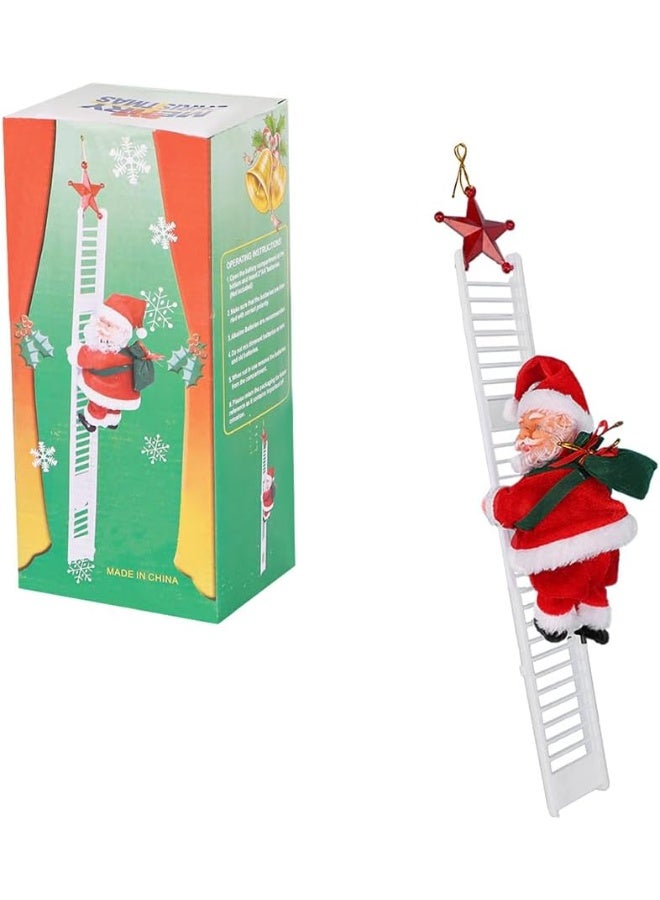سانتا كلوز على السلم، تسلق بابا نويل على سلم الحبل، زينة سانتا كلوز المعلقة لعيد الميلاد سلم سانتا المتسلق، سلم كهربائي لسانتا كلوز للتسلق لأعلى ولأسفل، شخصية سانتا كلوز القطيفة الإبداعية مع حقيبة، سانتا متحرك موسيقي، زينة معلقة لشجرة عيد الميلاد في الأماكن المغلقة والمفتوحة، لتزيين الحفلات والمنزل - Image 2