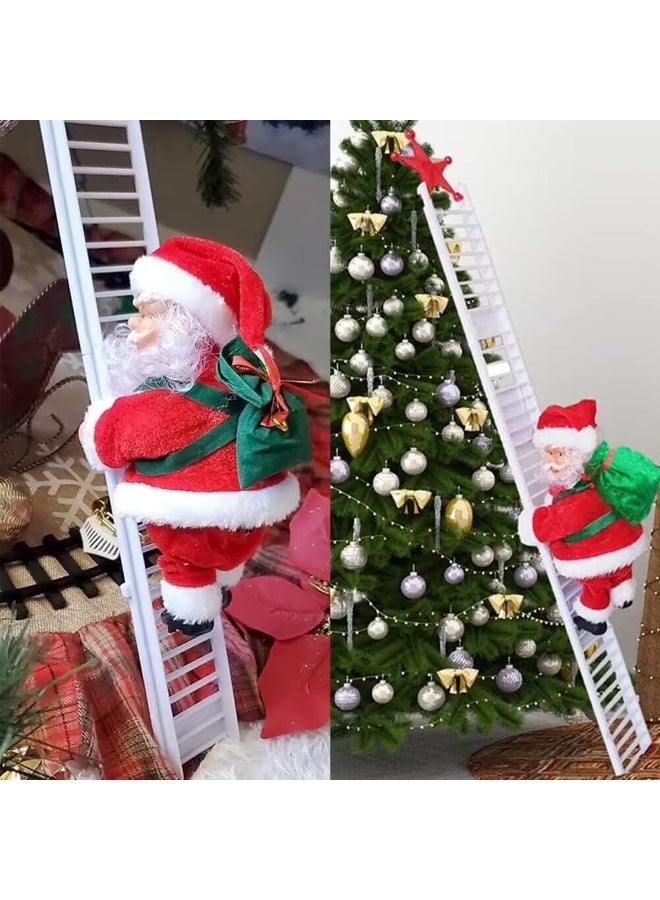 سانتا كلوز على السلم، تسلق بابا نويل على سلم الحبل، زينة سانتا كلوز المعلقة لعيد الميلاد سلم سانتا المتسلق، سلم كهربائي لسانتا كلوز للتسلق لأعلى ولأسفل، شخصية سانتا كلوز القطيفة الإبداعية مع حقيبة، سانتا متحرك موسيقي، زينة معلقة لشجرة عيد الميلاد في الأماكن المغلقة والمفتوحة، لتزيين الحفلات والمنزل - Image 1
