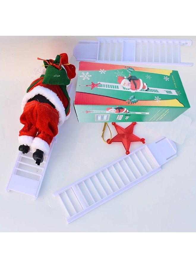 سانتا كلوز على السلم، تسلق بابا نويل على سلم الحبل، زينة سانتا كلوز المعلقة لعيد الميلاد سلم سانتا المتسلق، سلم كهربائي لسانتا كلوز للتسلق لأعلى ولأسفل، شخصية سانتا كلوز القطيفة الإبداعية مع حقيبة، سانتا متحرك موسيقي، زينة معلقة لشجرة عيد الميلاد في الأماكن المغلقة والمفتوحة، لتزيين الحفلات والمنزل - Image 5