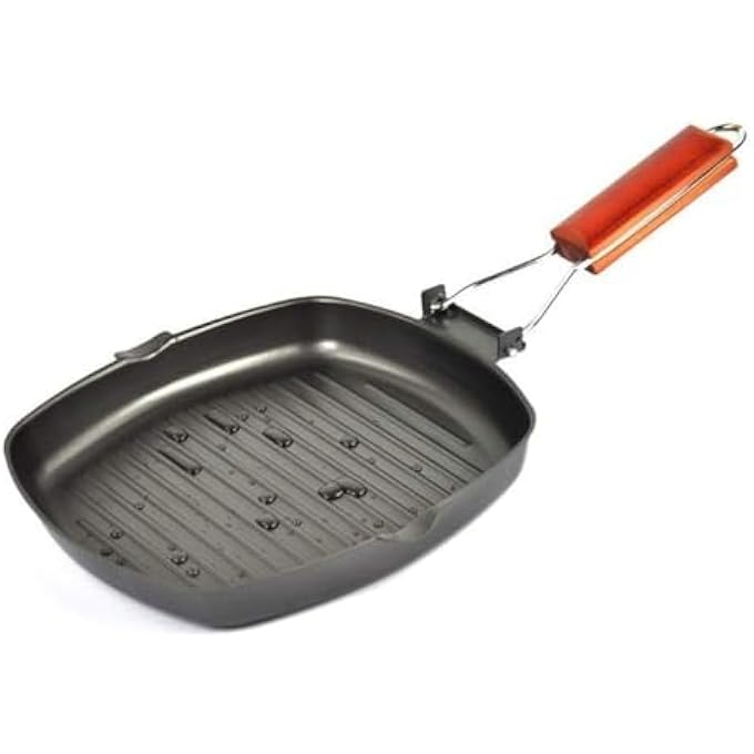 ECVV Grill Pan With Handle Nonstick Grill Pan For Stove Tops Induction Compatible Kbbq Grill Pan With Pour Spouts Indoor Square Bbq Grilling Pan  24Cm - Image 1