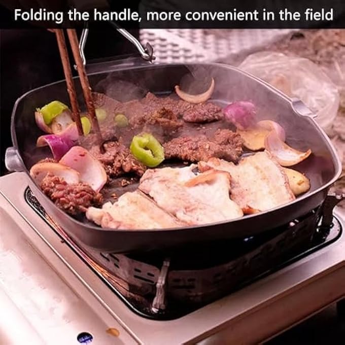 ECVV Grill Pan With Handle Nonstick Grill Pan For Stove Tops Induction Compatible Kbbq Grill Pan With Pour Spouts Indoor Square Bbq Grilling Pan  24Cm - Image 4