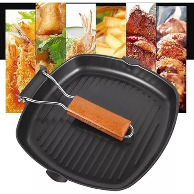 ECVV Grill Pan With Handle Nonstick Grill Pan For Stove Tops Induction Compatible Kbbq Grill Pan With Pour Spouts Indoor Square Bbq Grilling Pan  24Cm - Image 3