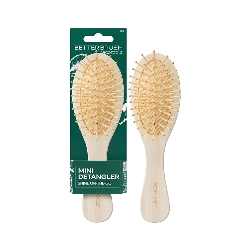 EcoTools Mini Detangler Hairbrush, Brush For Wet Or Dry Hair, Heat Resistant, Mini Hairbrush Gently Detangles & Styles, Travel-Size Paddle Brush, Renewable Bamboo, Vegan & Cruelty-Free, 1 Count