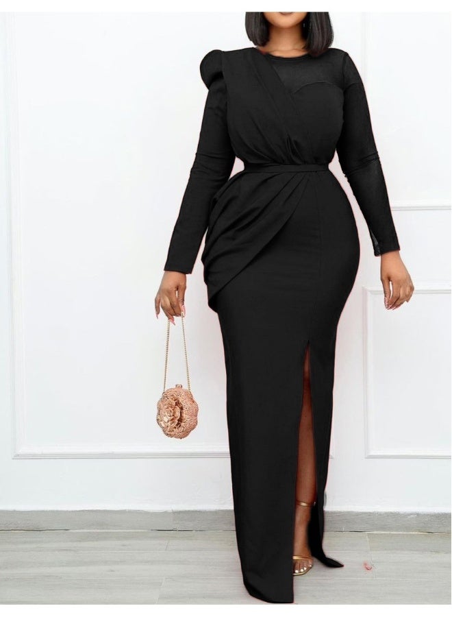 Beauenty Women's Casual Loose Plain Pleated Long Dress Short Sleeve Midi Dresses  - Image 4
