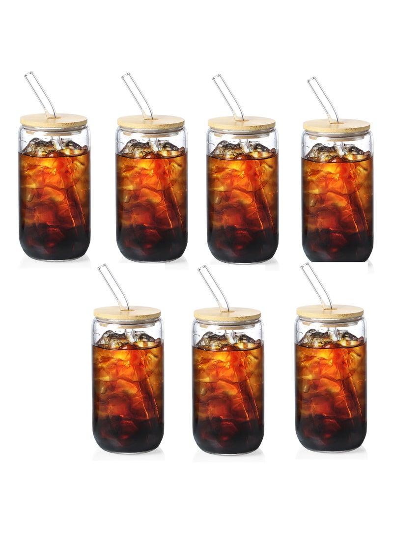 LEDIN Drinking Glasses with Bamboo Lids and Glass Straw, 500ml Glass Cups, Tumbler Cup Ideal For Tea, Soda, Iced Coffee (7pc, 500ml)  - Image 1