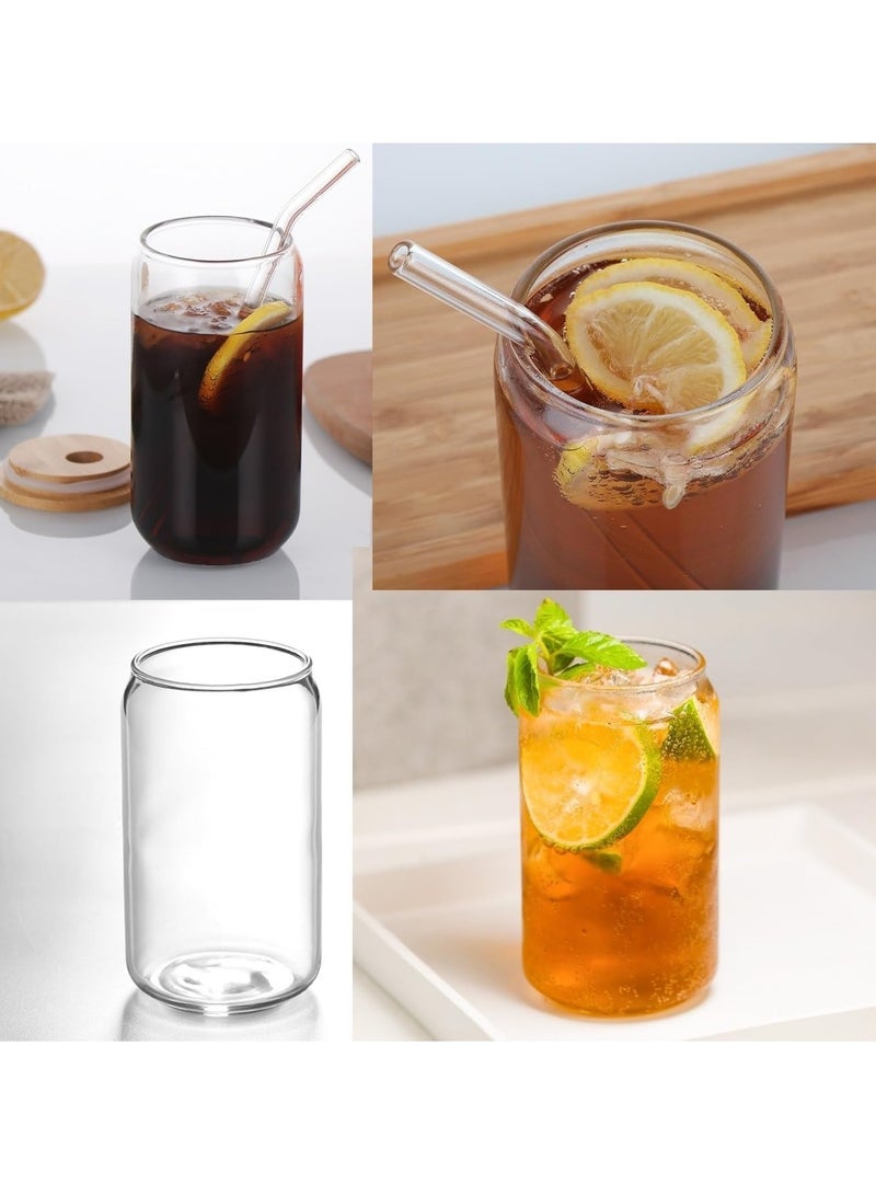 LEDIN Drinking Glasses with Bamboo Lids and Glass Straw, 500ml Glass Cups, Tumbler Cup Ideal For Tea, Soda, Iced Coffee (7pc, 500ml)  - Image 3