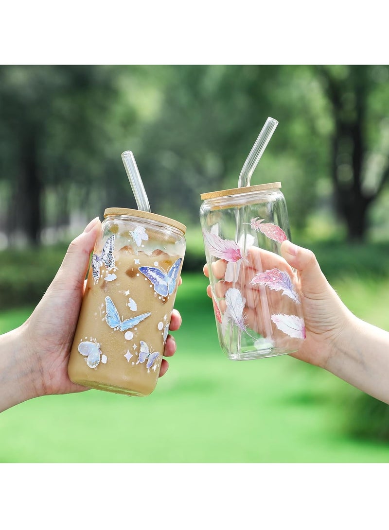 LEDIN Drinking Glasses with Bamboo Lids and Glass Straw, 500ml Glass Cups, Tumbler Cup Ideal For Tea, Soda, Iced Coffee (7pc, 500ml)  - Image 5