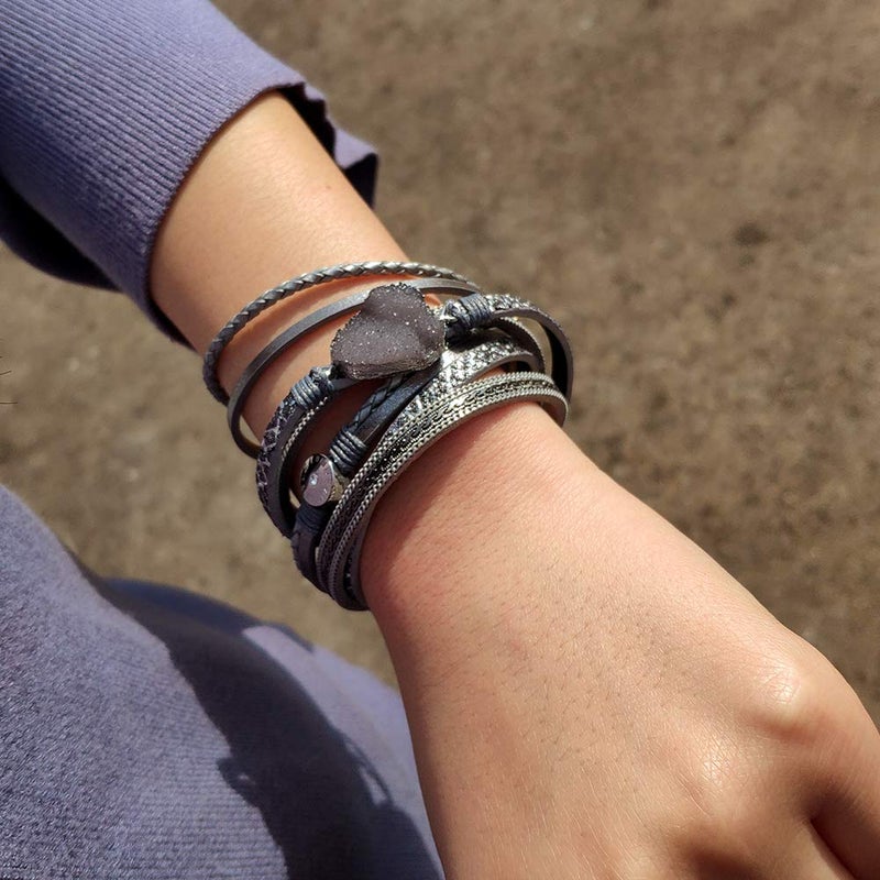 Artilady Leather Wrap Bracelet for Women - Handmade Clasp Bangle Bracelet with Pearl Beads Crystal Wristbands Jewelry Gift for lady, lover and Mother - Image 3