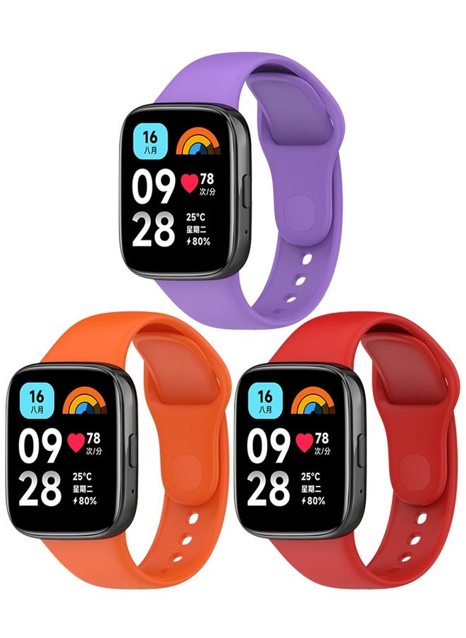 Generic 3 Piece Silicone Straps Compatible with Redmi Watch 3 Active/Redmi watch 3 lite(red/purple/orange)  - Image 1
