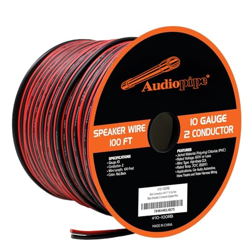 Audiopipe 100 ft 10 Gauge CCA Red Black Stranded 2 Conductor Speaker Wire Car Home Audio - Image 1