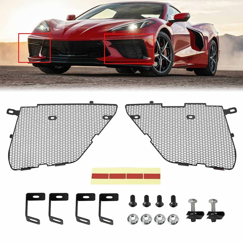 BILLFARO 2Pcs Black Upgraded Front Radiator Guards GrilleAluminum Front Outer Grill Low Profile Body Bumper Grille Vents Insert Mesh Set for Corvette C8 Stingray Z51 ConvertibleHTC 20202025