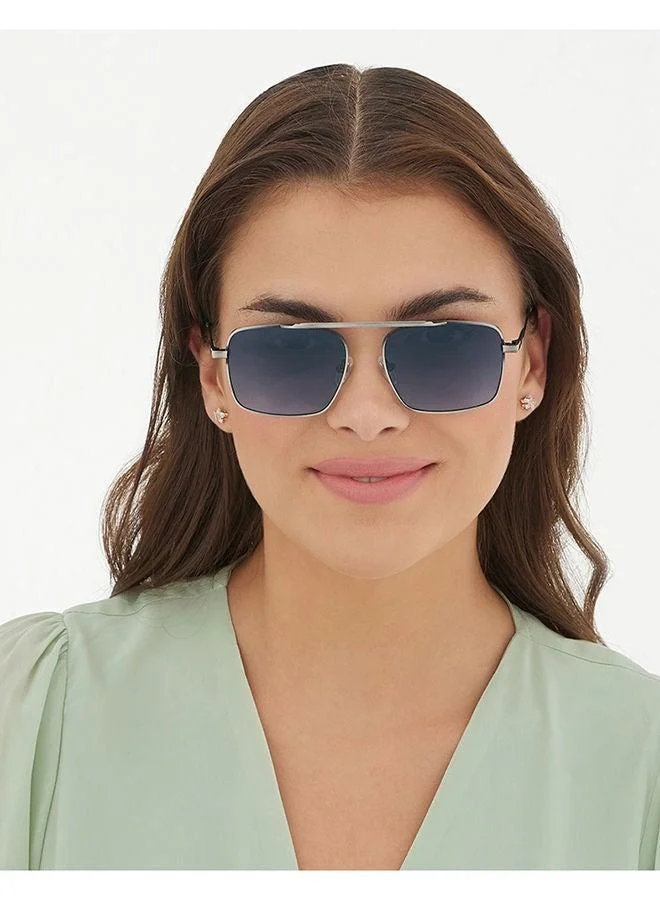 30Sundays 30Sundays HEIRLOOM,Unisex Sunglasses, Rectangle Sunglasses, UV Protection: UV400 (Silver,Blue)