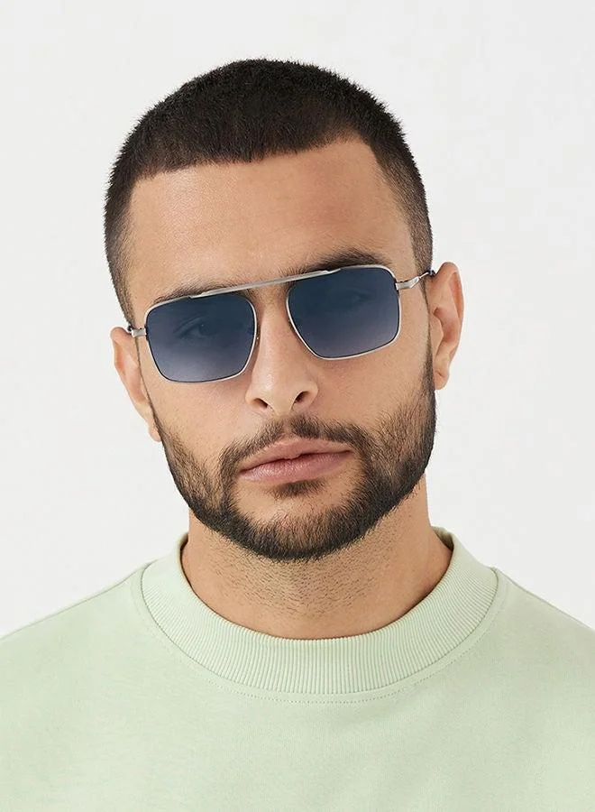 30Sundays 30Sundays HEIRLOOM,Unisex Sunglasses, Rectangle Sunglasses, UV Protection: UV400 (Silver,Blue)