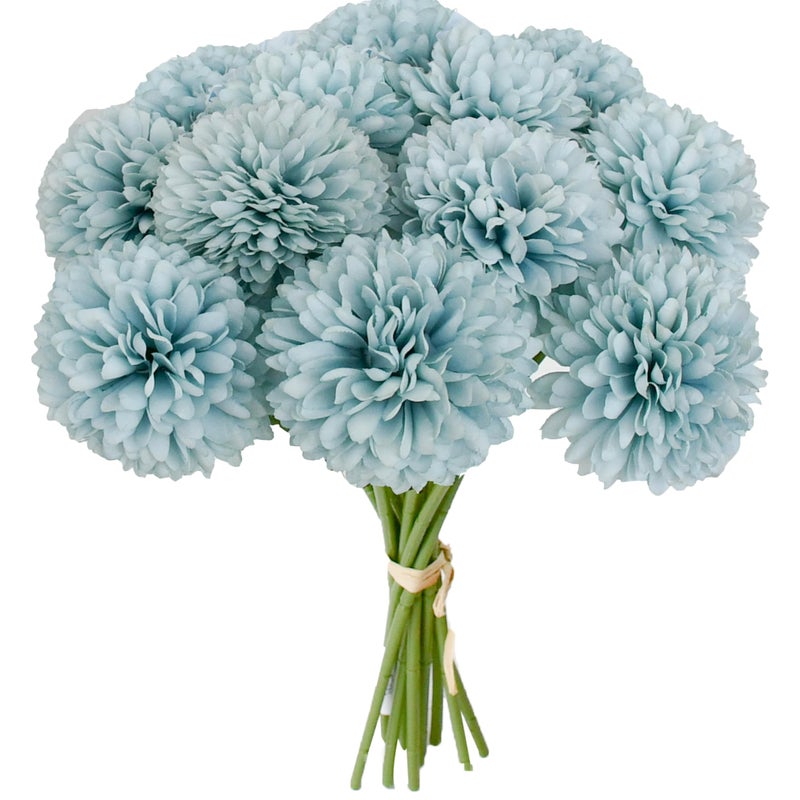 Mandy's Blue Artificial Ball Chrysanthemum 12 Stems Faux Flowers with Bendable Stems for Valentine's Day and Easter Decorations DIY Wedding Centerpiece Fall Decor Home Arrangements - Image 1