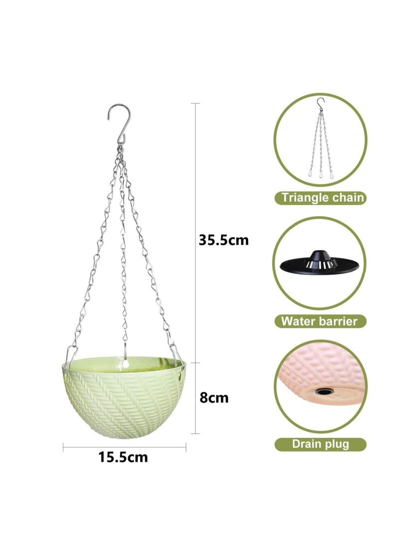 Excefore Plastic Hanging Basket, 5 Pcs Hanging Plant Basket Flower Pots, Plant Holder Container with Chain Hooks, Weave Pattern Design for Home Decor, for Indoor Outdoor Use(5 Colors)  - Image 3