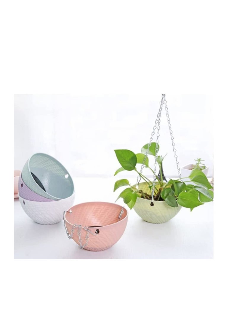 Excefore Plastic Hanging Basket, 5 Pcs Hanging Plant Basket Flower Pots, Plant Holder Container with Chain Hooks, Weave Pattern Design for Home Decor, for Indoor Outdoor Use(5 Colors)  - Image 5